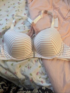 Striped Light Pink Front-Closure T-Shirt Bra - Women Intimates